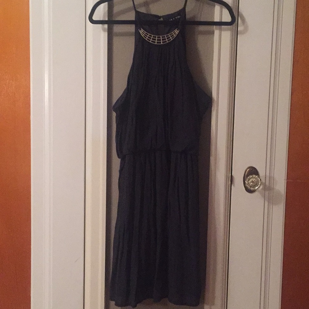 Navy blue high neck dress with necklace XL